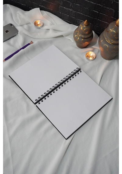 Mustafa Kemal Atatürk Siyah Ahşap Kapaklı Defter - Spiralli Günlük - Çizgisiz Defter - A5 Notebook