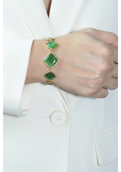 Kadir Jewellery 22 Ayar Altın Kaplama Zirkon Taşlı Ayarlanabilir Zincir Bileklik Çok Renkli