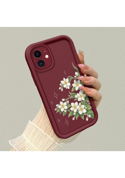 Apple iPhone  11 Uyumlu  Darbeye Dayanıklı Kamera Korumalı Bordo Silikon Baskı Desenli Kılıf
