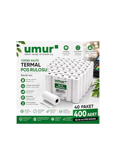 56x16 Mm Termal Pos Rulosu Pos Kağıdı 400 Adet 40 Paket X 10 Adet