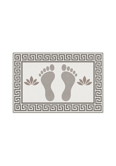 Kartela Halı Ayak İzi Desenli Banyo Paspası Açık Gri Kaymaz Taban Makinede Yıkanabilir 60x90 Cm