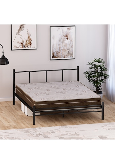 Metal Karyola + Flora Full Ortopedik Yatak, 150x200 Cm Siyah Ren 665375