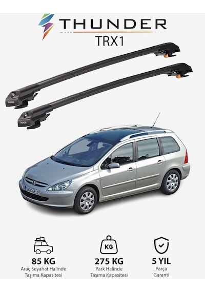 Peugeot 307 Sw 2002-2008 Trx1 Thunder Carrier Kilitli Ara Atkı Taşıyıcı Tavan Barı Gri