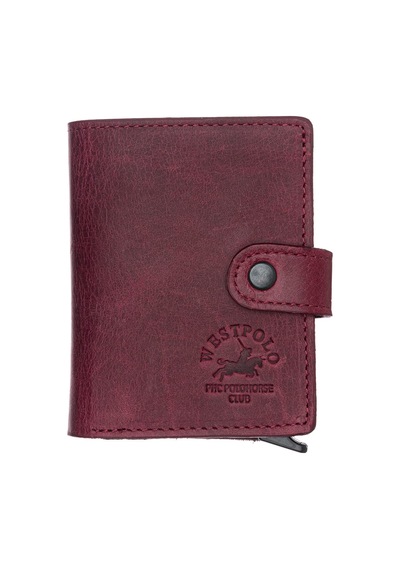 Westpolo Bozuk Para Ve Bol Kart Bölmeli Unisex Eskitme Hakiki Deri Mekanizmalı Kartlık - Bordo Bordo