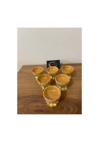 Gold Metal Ayaklı Bambu Lokumluk, Kahve Yanı Bambu Sunumluk, Sosluk, Şekerlik