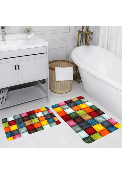 Rovigo Home Baskılı Kaymaz Taban 2 Li Banyo Paspas Takım Rvg5135-100X60-60X50 Çok Renkli