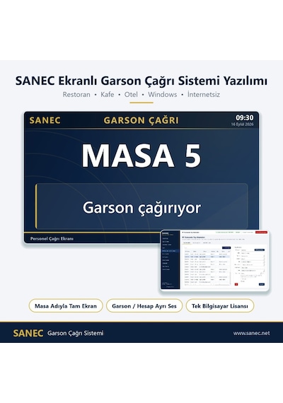 Sanec Monitörlü Garson Çağrı Sistemi 19" Hdmı Ekranlı Set