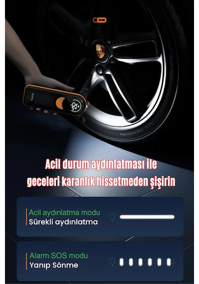 Aimod Airslim Mini Taşınabilir Şarjlı Araba Hava Kompresörü Led Işıklı Oto Araç Lastik Top Şişirme Pompası Kablosuz