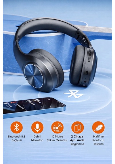 Bluetooth 5.3 Kulaklık & Hoparlör 2 Si 1 Arada 40mm Bass, Uzun Pil Ömrü