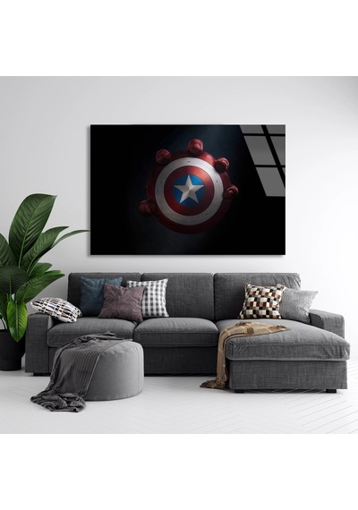 Kaptan Amerika Kalkanı Cam Tablo 140x90 Cm