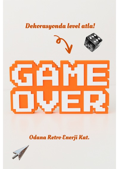 Retro Game Over Kabartmalı Dekoratif Obje - Turuncu Masaüstü Ve Duvar Süsü Hediye