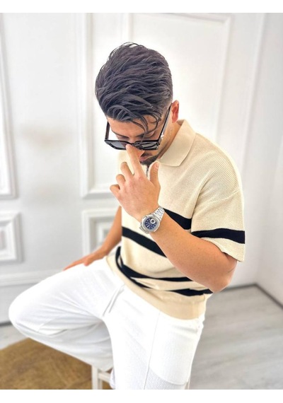 T-shirt Nefes Alabilen Terletmez Polo Yaka Tshirt Slim Fit Tişört krem