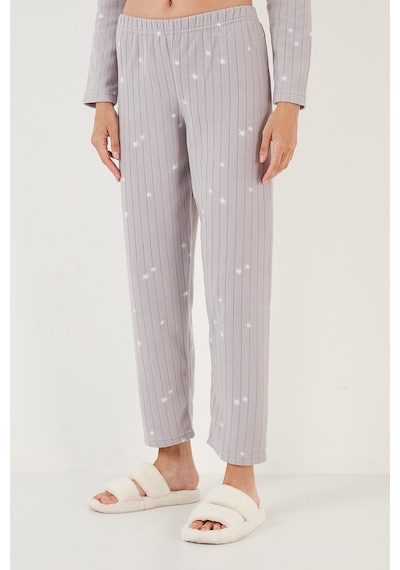 Lela Regular Fit Gömlek Yaka Önden Düğmeli Polar Bayan Pijama Takımı 6571009W4 Gri