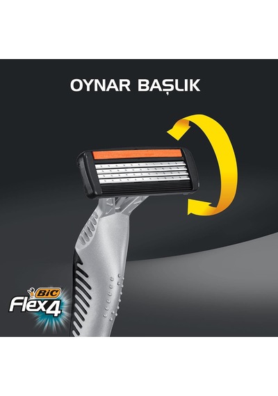 Flex 4 Erkek Tıraş Bıçağı 3'lü Blister 4 Bıçak , Birbirinden Bağımsız Hareket Edebilen 4 Bıçak, Oynar Başlık, Aloe Vera İle Zenginleştirilmiş Kayganlaştırıcı Jel Şerit