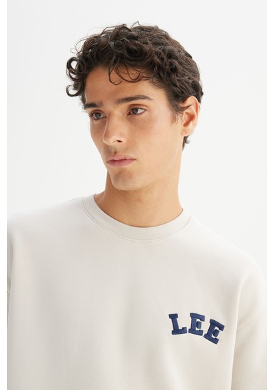 Lee Pamuklu Relaxed Fit Rahat Kesim Şardonlu Bisiklet Yaka Logo Detaylı Sweatshirt Bej