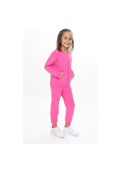Toontoy Kids Toontoy Kız Çocuk Kanguru Cepli Göğsü Baskılı Eşofman Takım Fuşya