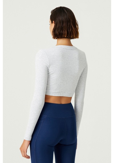 Los Ojos X Melodi Gri Pamuklu Fitilli Uzun Kollu Crop Spor Bluz Long Sleeve Kar Melanj Los Ojos X Melodi Gri Pamuklu Fitilli Uzun Kollu Crop Spor Bluz Long Sleeve Kar Melanj