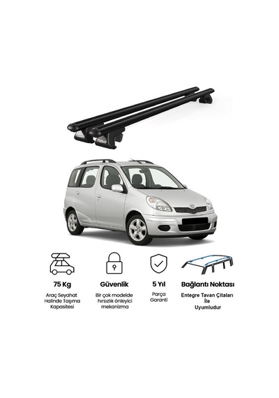 Venüs Toyota Yaris Verso Mpv 2000-2005 Uyumlu Siyah Ara Atkı Port Bagaj Tavan Barı