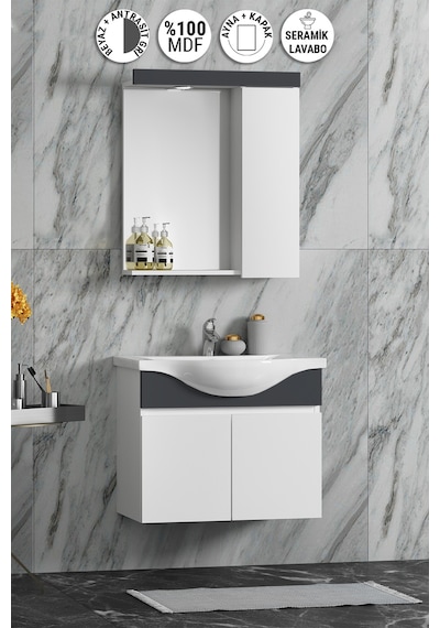 Yıldız 65 Cm Beyaz-antrasit Gri Mat Mdf Seramik Lavabolu Asma Banyo Dolabı Takımı Beyaz - Antrasit Yıldız 65 Cm Beyaz-antrasit Gri Mat Mdf Seramik Lavabolu Asma Banyo Dolabı Takımı Beyaz - Antrasit