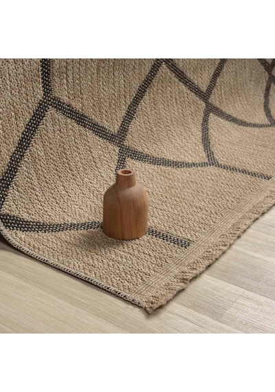 Siyah Bej Altıgen Geometrik Modern Jüt Görünümlü Halı - L669hıın Kahve