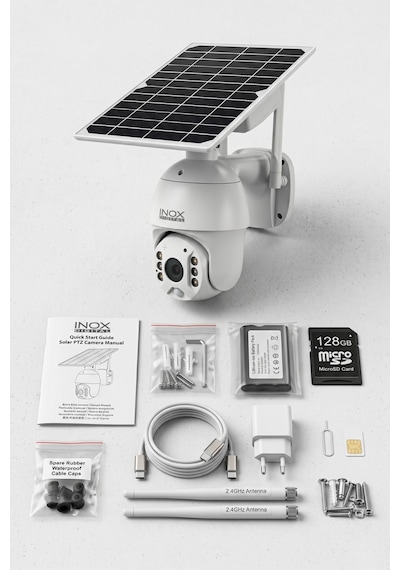 İnox-216 3mp 4g Sım Kartlı Solar Güneş Enerjili Ptz Güvenlik Kamerası - Su Geçirmez Dış Mekan Akıllı Kamera Bulut Kayıt Destekli