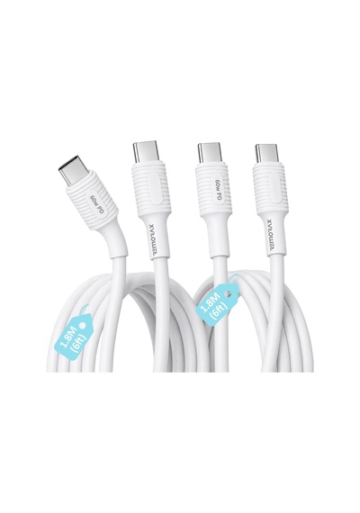 Lexroo 2 Adet X 180cm Type C-c Kablo Seti, Kaymaz Tutamaç, 60watt Pd Hızlı Şarj Standart