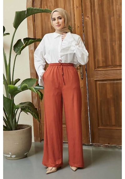 Neways 1105-ancelina Lastikli Pantolon Taba Çok Renkli