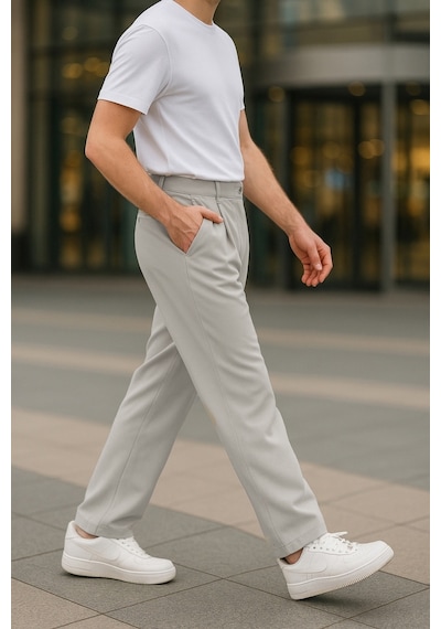 Cedy Denim Yüksek Kalite Erkek Yüksek Bel Pileli Baggy Chino Pantolon C358 Taş Rengi