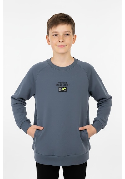 Kanguru Cepli Baskılı Detaylı Erkek Çocuk Sweatshirt-90882 İndigo