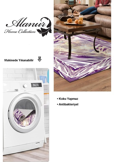 Dekoreko Kaymaz Taban Djt Salon Halısı Trend Modern 728 Mürdüm