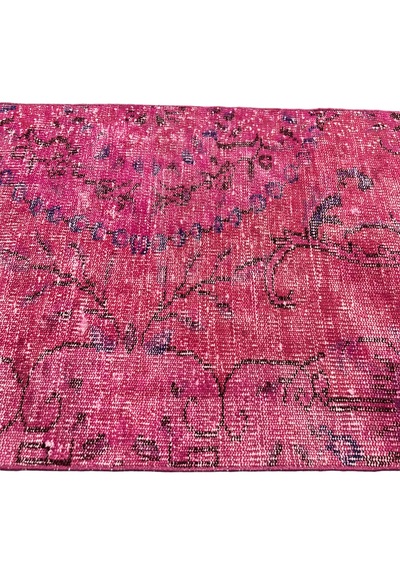 El Dokuma Vintage Yolluk 72x280 Düz Pembe Eskitme Yün Halı Pembe