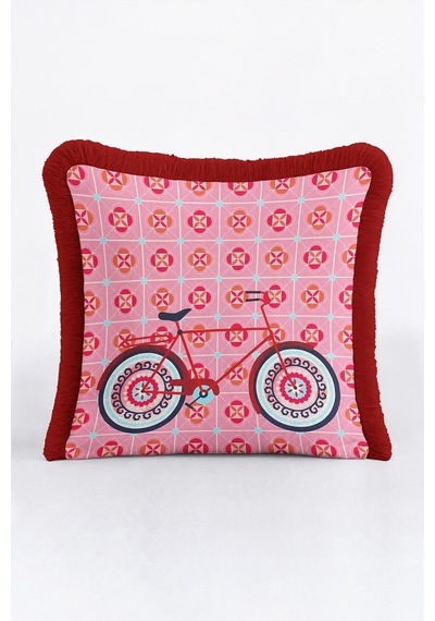 Retro Bisiklet Motifli Saçaklı Yastık Kılıfı - Nostaljik Pembe Bordo Püsküllü Kırlent Kılıfı Sakin Rota Ritüel Retro Bisiklet Motifli Saçaklı Yastık Kılıfı - Nostaljik Pembe Bordo Püsküllü Kırlent Kılıfı Sakin Rota Ritüel