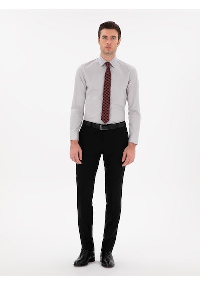 Cacharel Açık Gri Slim Fit Klasik Yaka Basic Gömlek