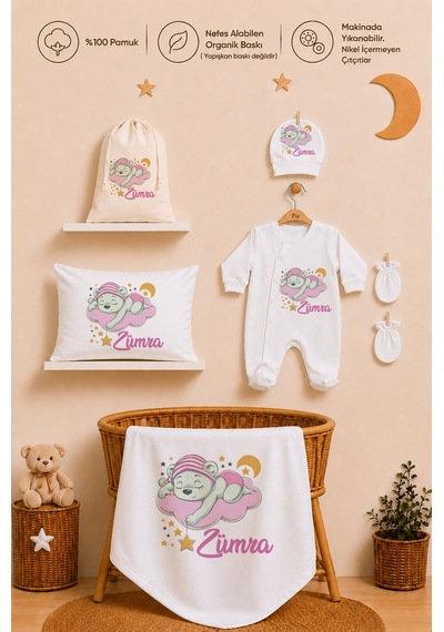 Pia Baby Kız Bebek İsimli %100 Pamuk Hastane Çıkışı 6 Parça Tulum Şapka Eldiven Hediye Seti 2100tybk3x Krem