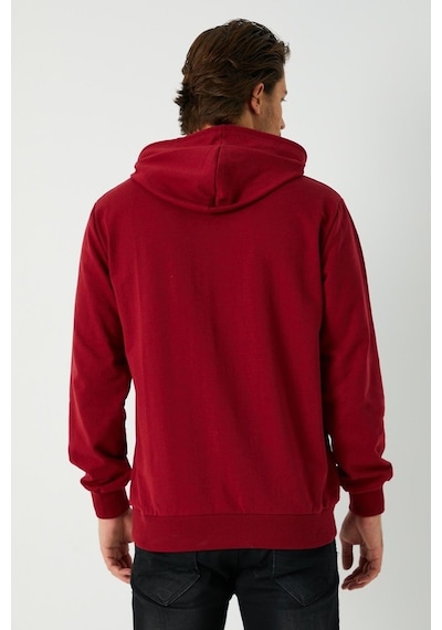 MMetalic Bordo Erkek Kapüşonlu Kanguru Cepli Sweatshirt
