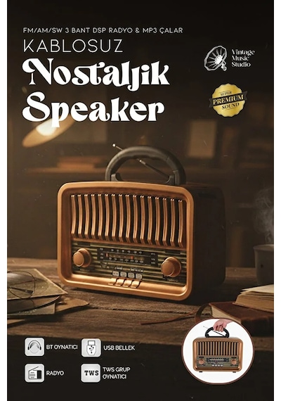 Retro Görünümlü Bluetooth Radyo Fm/am/sw Hoparlör Usb Tf Müzik Çalar Tws Destekli Nostaljik Radyo