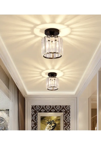 Modern Luxury Plafonyer Tavan Kristal Taşlı Avize Hol Antre Avize Siyah Siyah
