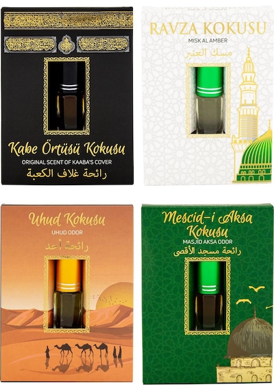 Kabe Örtüsü + Medine Ravza + Mescidi Aksa + Uhud Alkolsüz Esans 4 x 3 ML