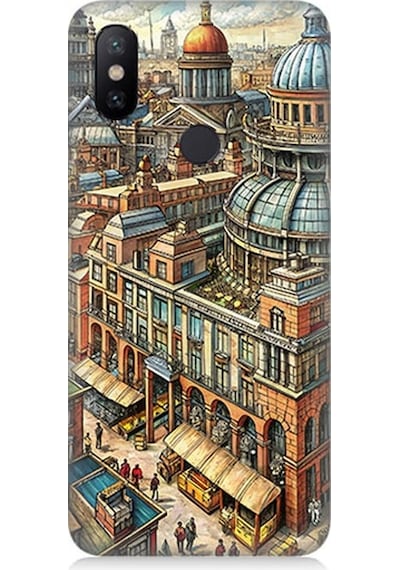 Xiaomi Redmi Note 6 Pro Uyumlu Karikatür Tarihi Binalar Desenli Silikon Kılıf