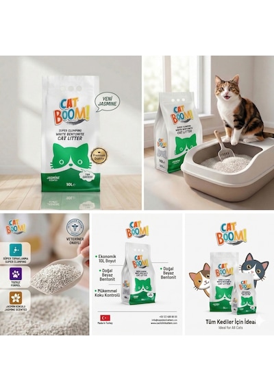 Cat Boom Yasemin Kokulu İnce Taneli Bentonit Topaklanan Kedi Kumu 20 L