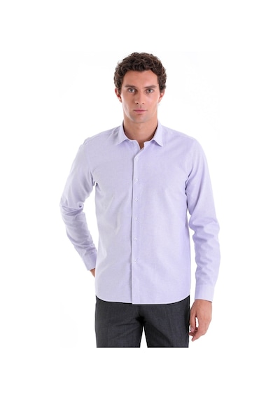 Hatemoğlu Lila K. Comfort Fit Çizgili Pamuklu Slim Yaka Uzun Kollu Casual G Lila