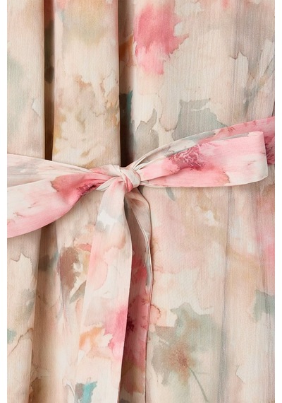 Sateen Desenli Uzun Elbise - Pembe-137409