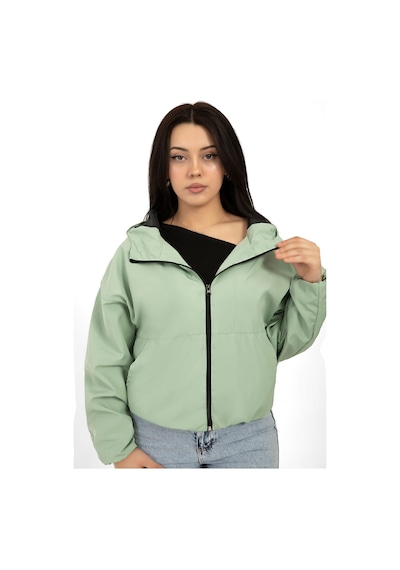 Kadın Su Yeşili Kapüşonlu Su Ve Rüzgar Geçirmez Cepli İçi Astarlı Oversize Yağmurluk Su Yeşili
