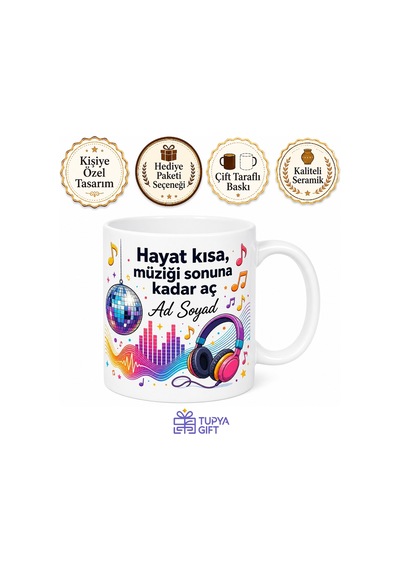 Pop Müzik Severler İçin Eğlenceli Ritim Dans Pisti Hit Şarkılar Baskılı Kupa Hediye Bardak Beyaz / Çok Renkli