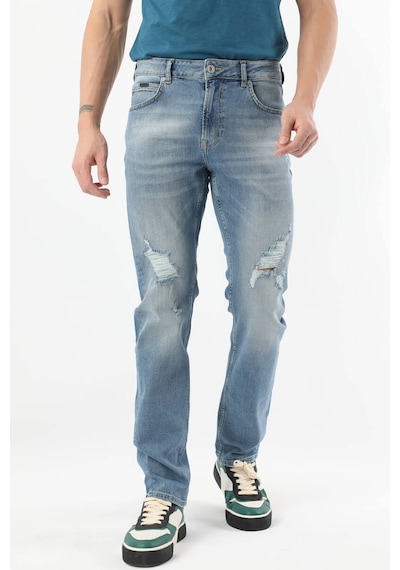 Erkek Dizi Yırtık Regular Fit Jean Pantolon Mavi 001