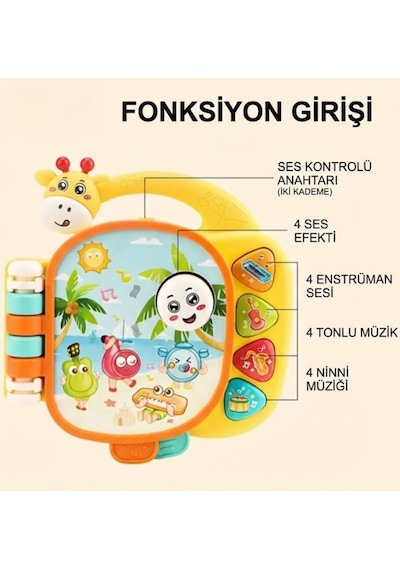 Renkli Zürafa Figürlü İnteraktif Bebek Aktivite Kitabı - Aydınlatmalı Melodi Çalan, Ses Çıkaran Öğretici Yenidoğan Aksesuarı 12 Ay+