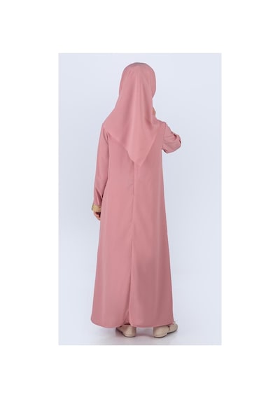 Mnk Baby & Kids Medine İpek Kumaş Eşarplı Tesettür Namaz Elbise M00742 Pembe