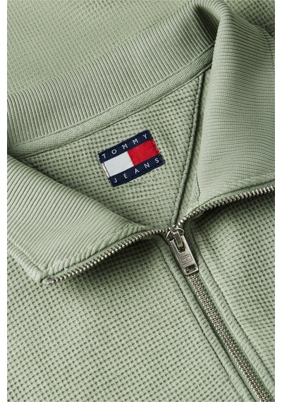 Tommy Hilfiger Relaxed Waffle Label Half Zip Erkek Yeşil Sweatshirt-16109
