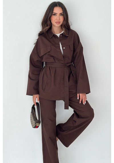 Noa & Noa Kadın Ceket Pantolon Kuşak Detaylı Takım Şehirli & Sofistike Stil Kahverengi Noa & Noa Kadın Ceket Pantolon Kuşak Detaylı Takım Şehirli & Sofistike Stil Kahverengi