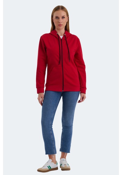 Slazenger Katya Kadın Fermuarlı Kapüşonlu Cepli Kırmızı Sweatshirt Kırmızı